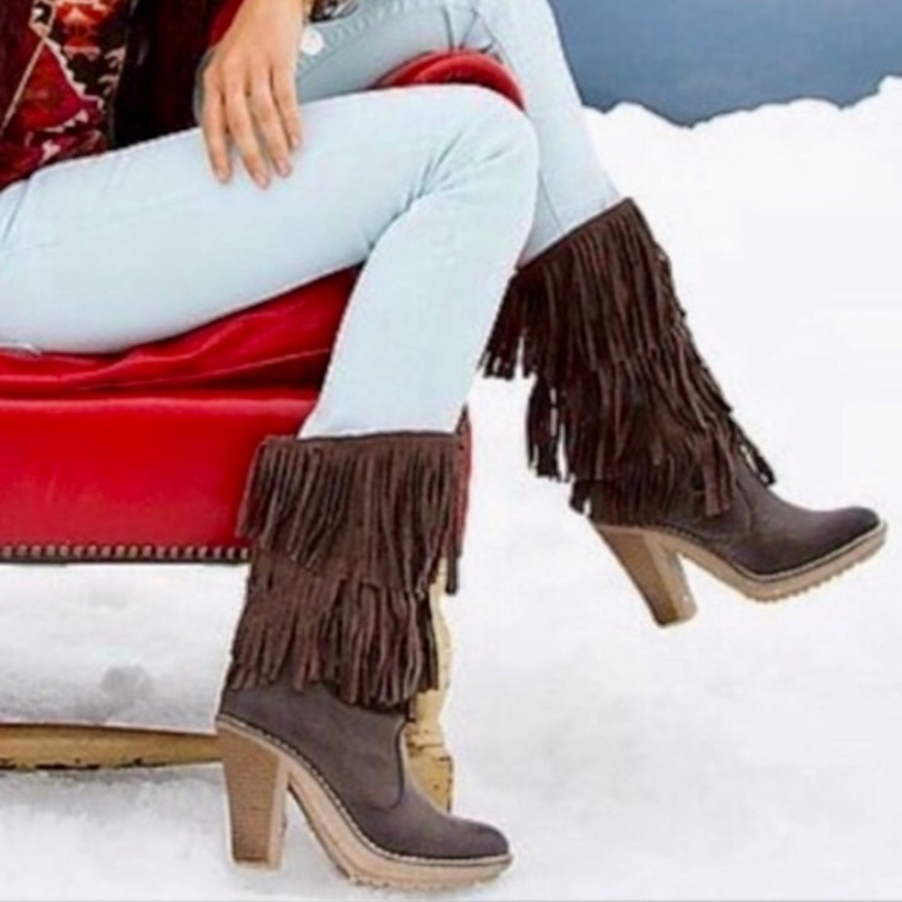 MTNG brown platform high heel fringe boots 37